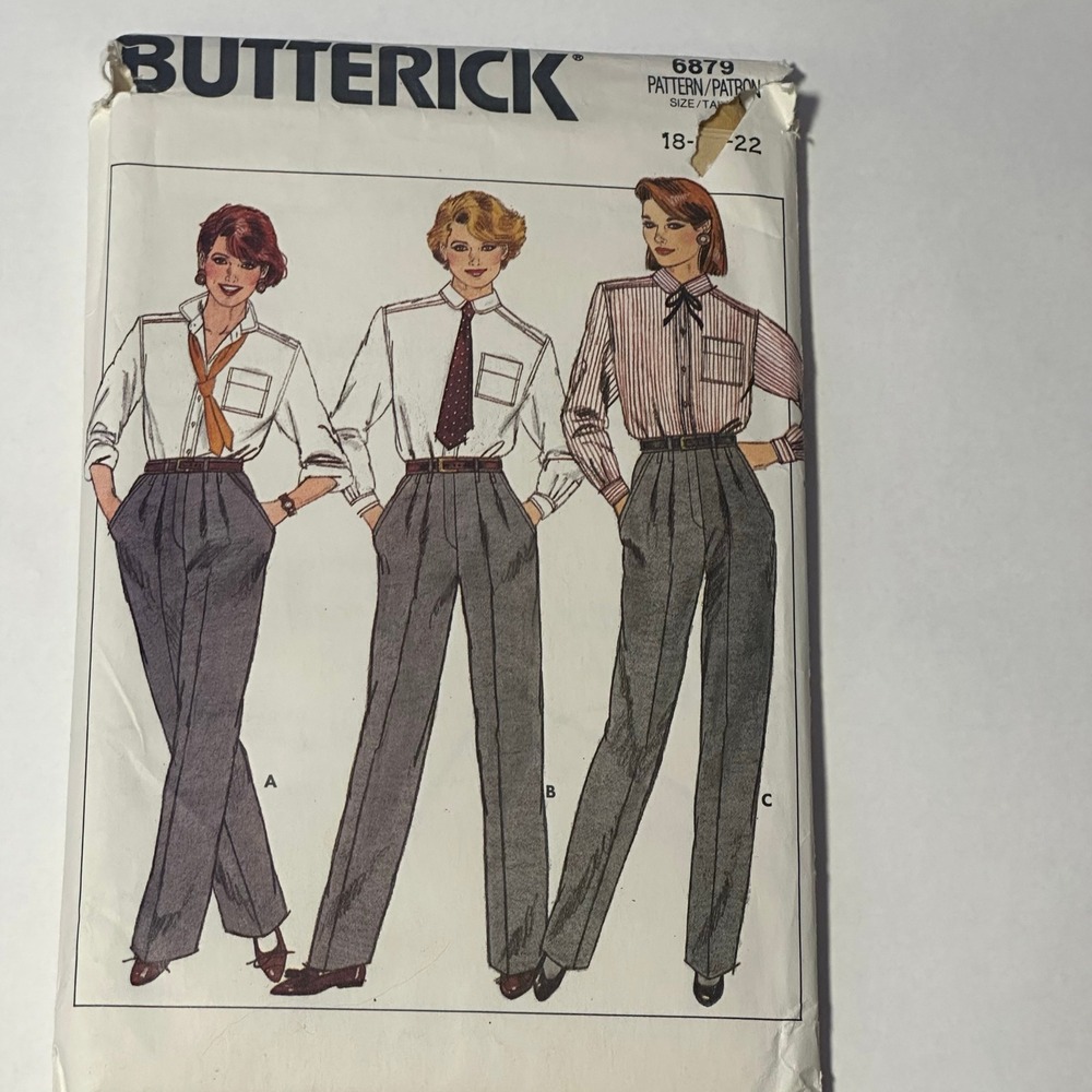 Uncut Butterick 6879 Sewing Pattern Women 18-22 High Waist Pleated Pants